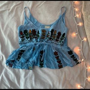 sacred threads blue vintage embroidered tank